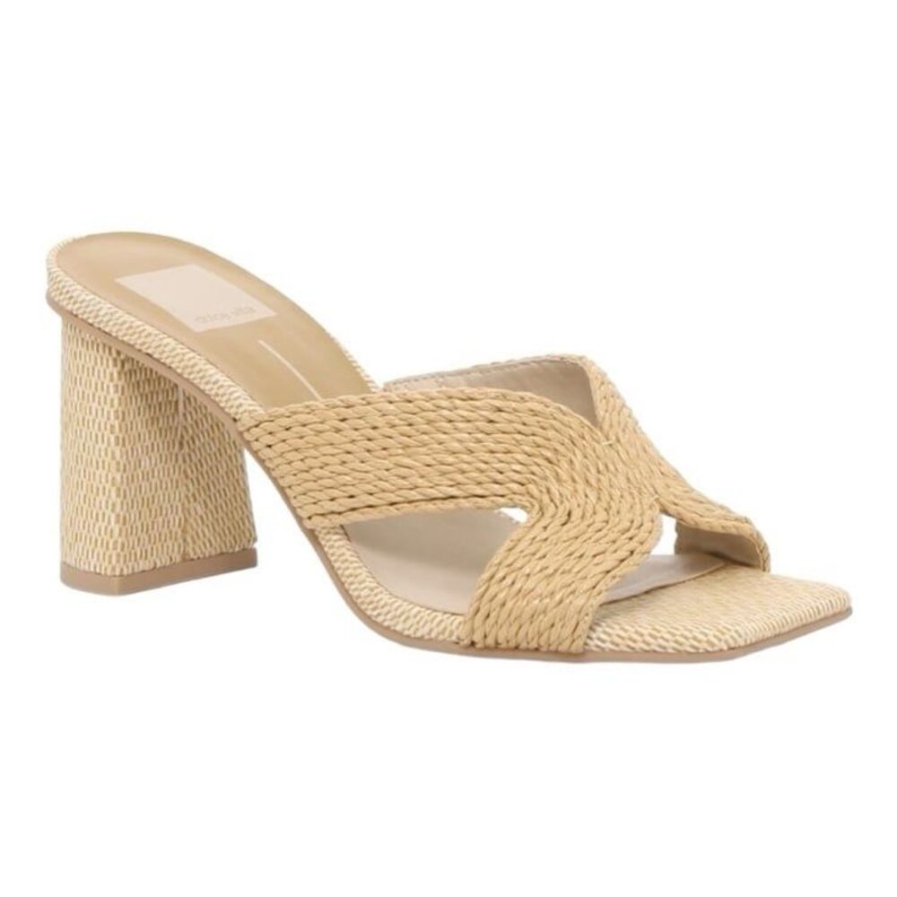 Dolce Vita Penny Sandal Raffia Straw Slip On Block Heel Tan Sandals Size 8